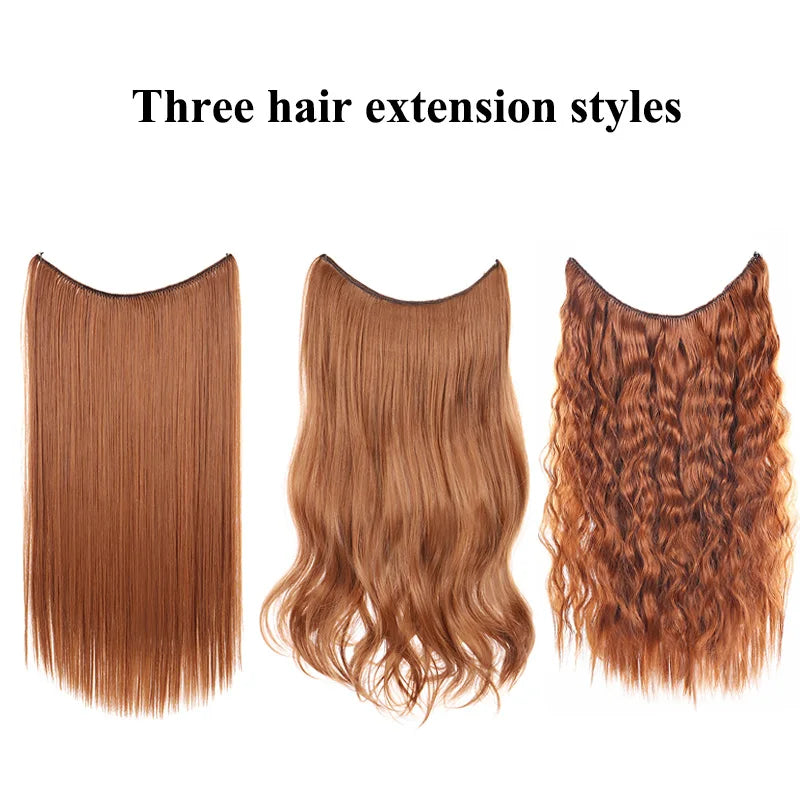 No Clip in Halo Hair Extension Synthetic Natural Hair Extensions Fish Line Blonde One Piece False Hairpiece Fake Hair Piece