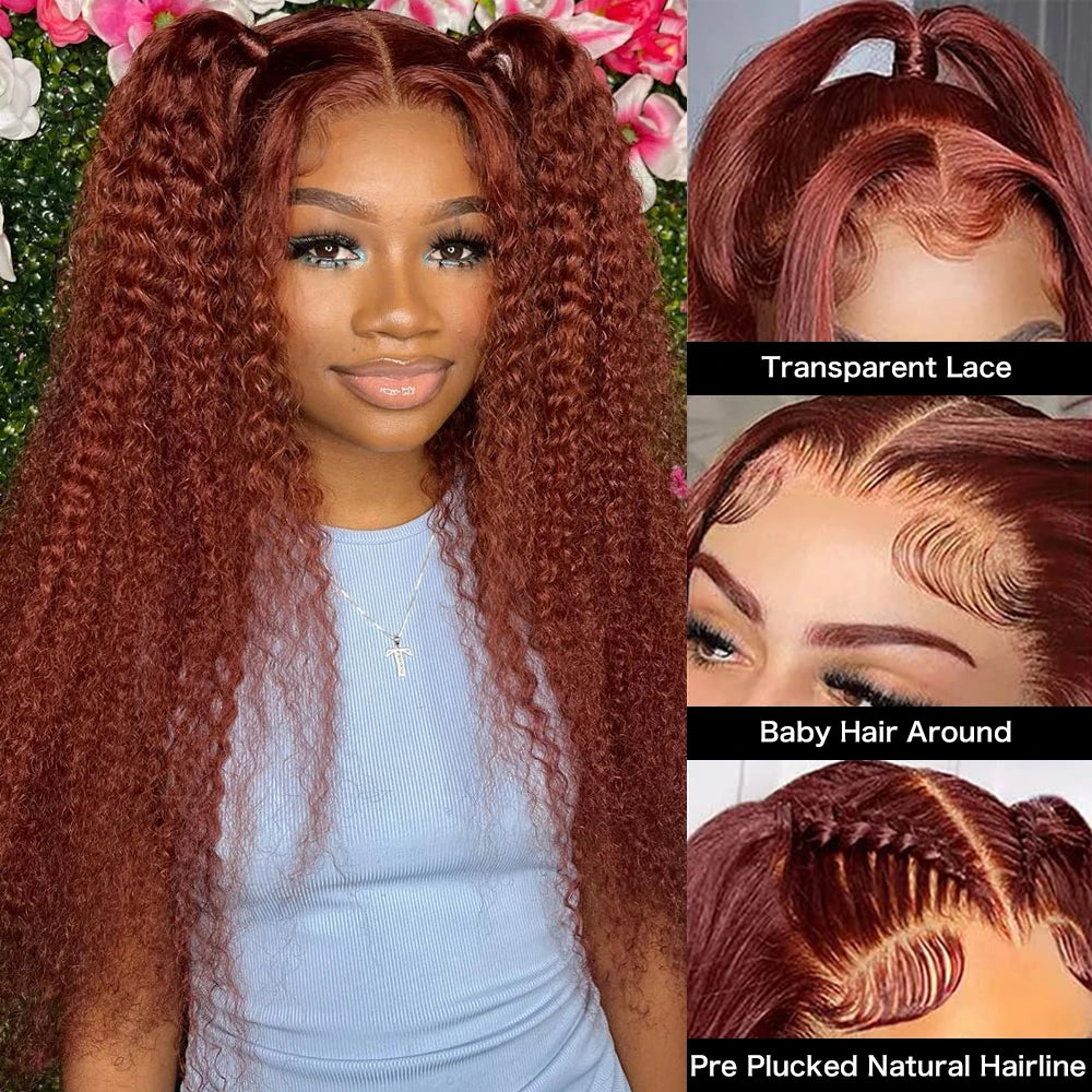 40 inch Reddish Brown Kinky Curly Wig 13x4 hd Lace Frontal Wig Human Hair Dark Brown Copper Red Pre Plucked 13x6 HD Frontal Wigs