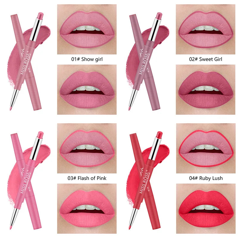 MISS ROSE 8 Colors Double-end Lip Makeup Lipstick Pencil Waterproof Moisturizer Long Lasting Waterproof Lip Stick DC05