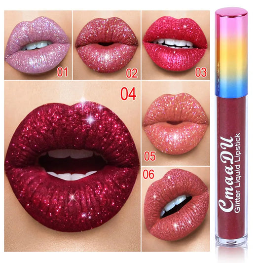 1PC Matte Glitter Liquid Lipstick Makeup Waterproof Metallic Lip Gloss Set Long-lasting Shimmer Lipgloss Tint Charming maquiagem