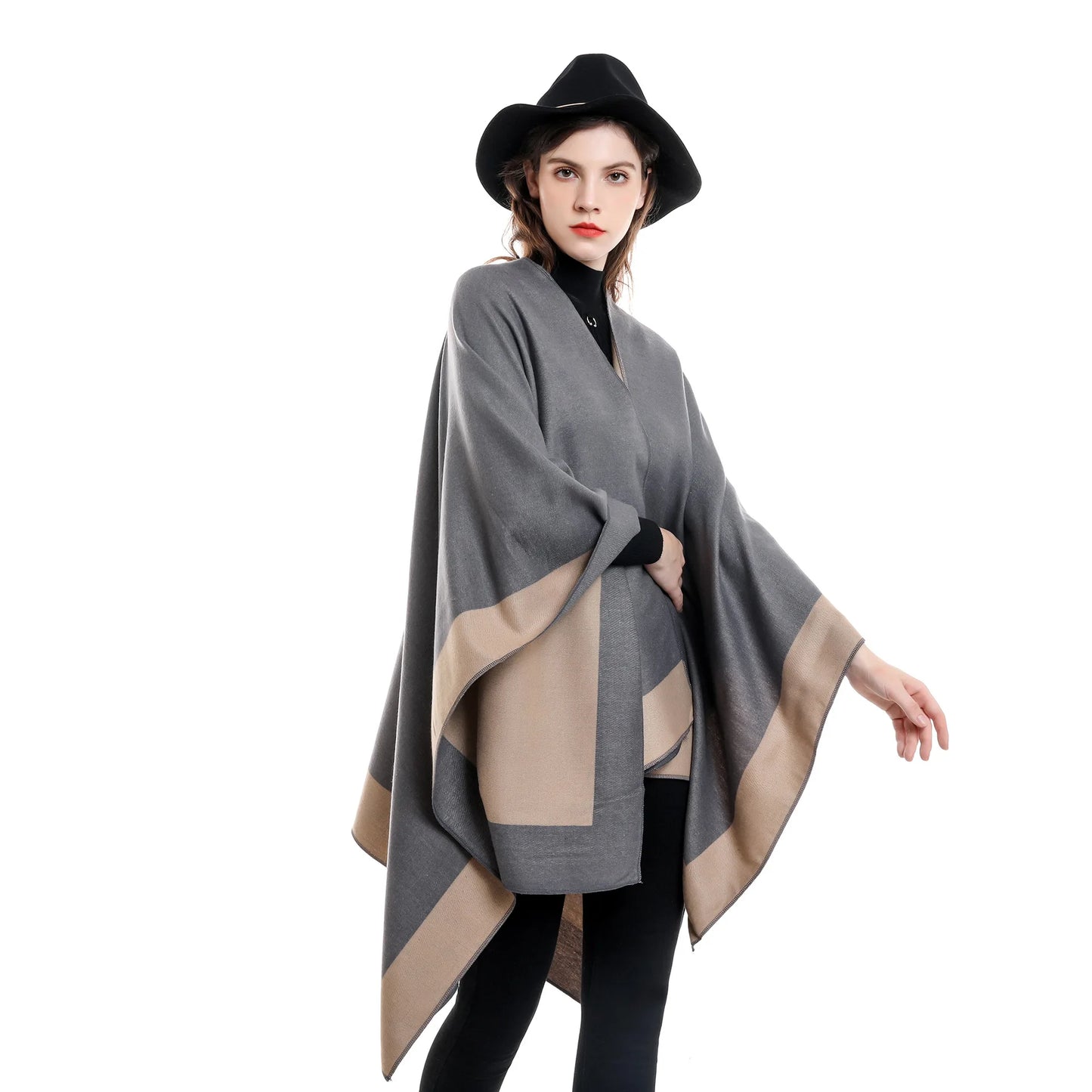 11 Colors 2022 Women Autumn Winter Faux Cashmere Out Streetwear Long Thick Poncho Shawl Female Big Pendulum Loose Cloak Coat