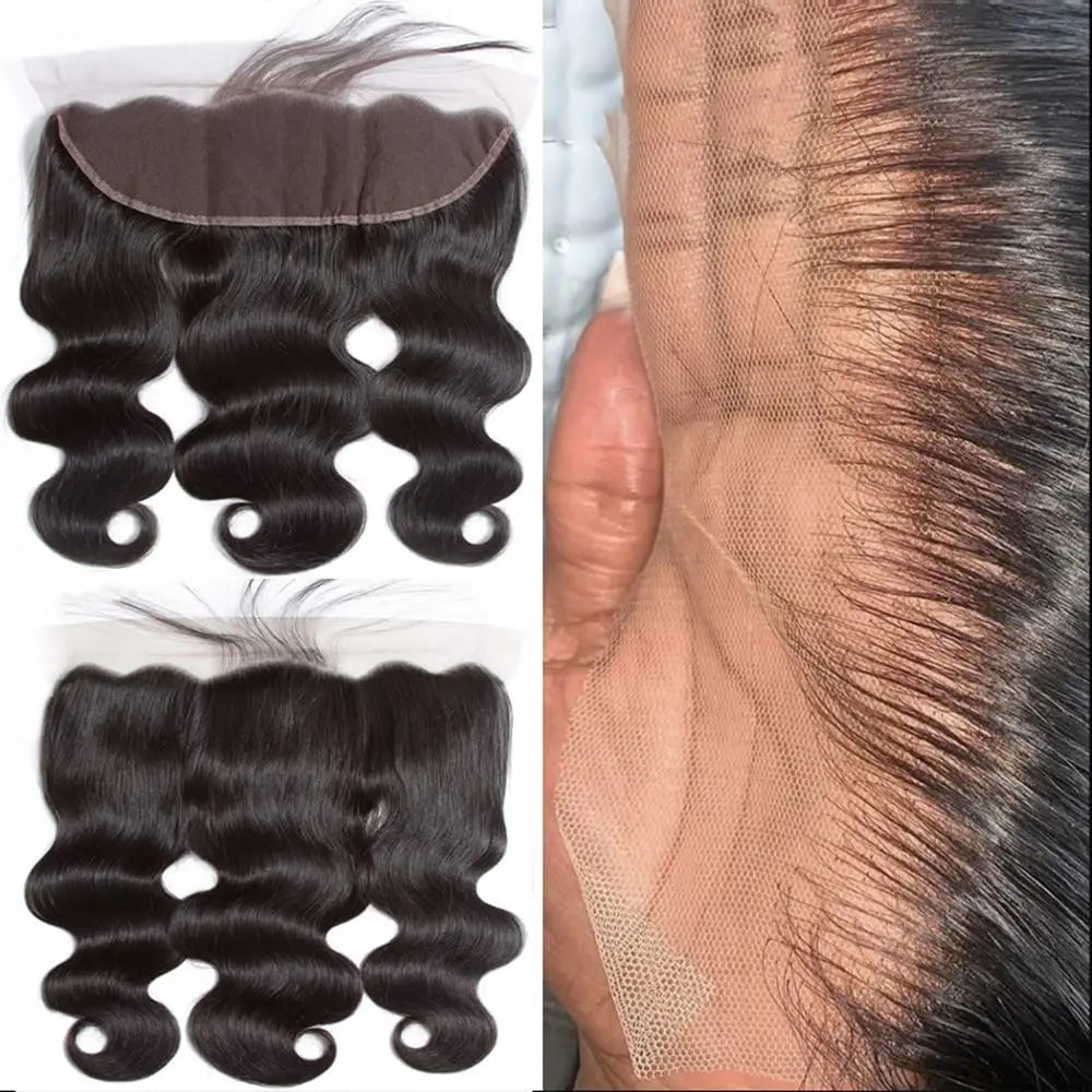 32 38 40 Inches Body Wave Human Hair Bundles with 13x4 Transparent Lace Frontal Brazilian Remy Hair for Black Women 3 4 Bundles