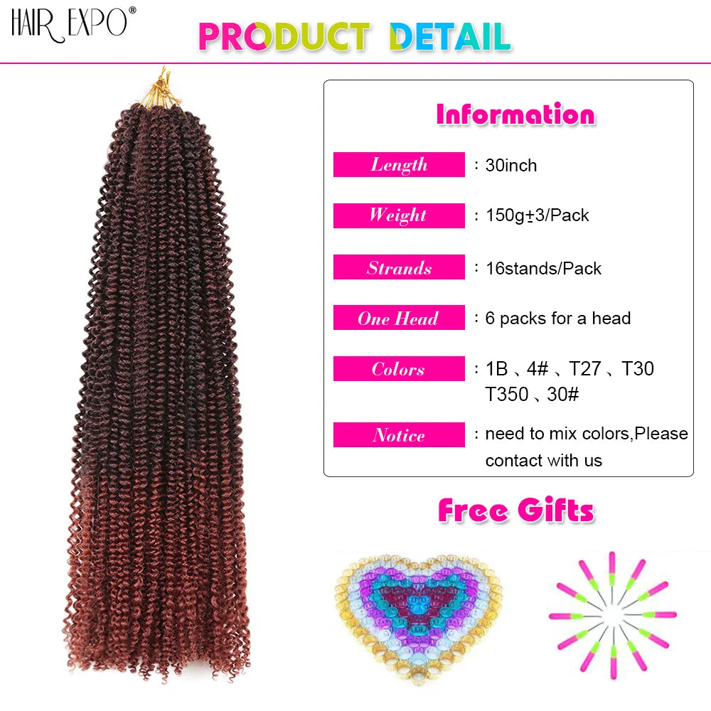 30" Passion Twist Crochet Hair Pre-Looped Synthetic Braiding Hair Extensions Ombre Pre-Twisted Water Wave Braids Hair Expo City