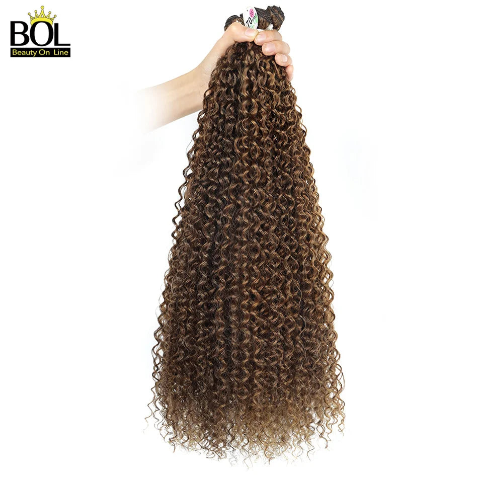 BOL Natural Curly Hair Extensions Long Synthetic Jerry Curly Bundles Ombre Blonde Fake Hair For Women Heat Resistant Wave