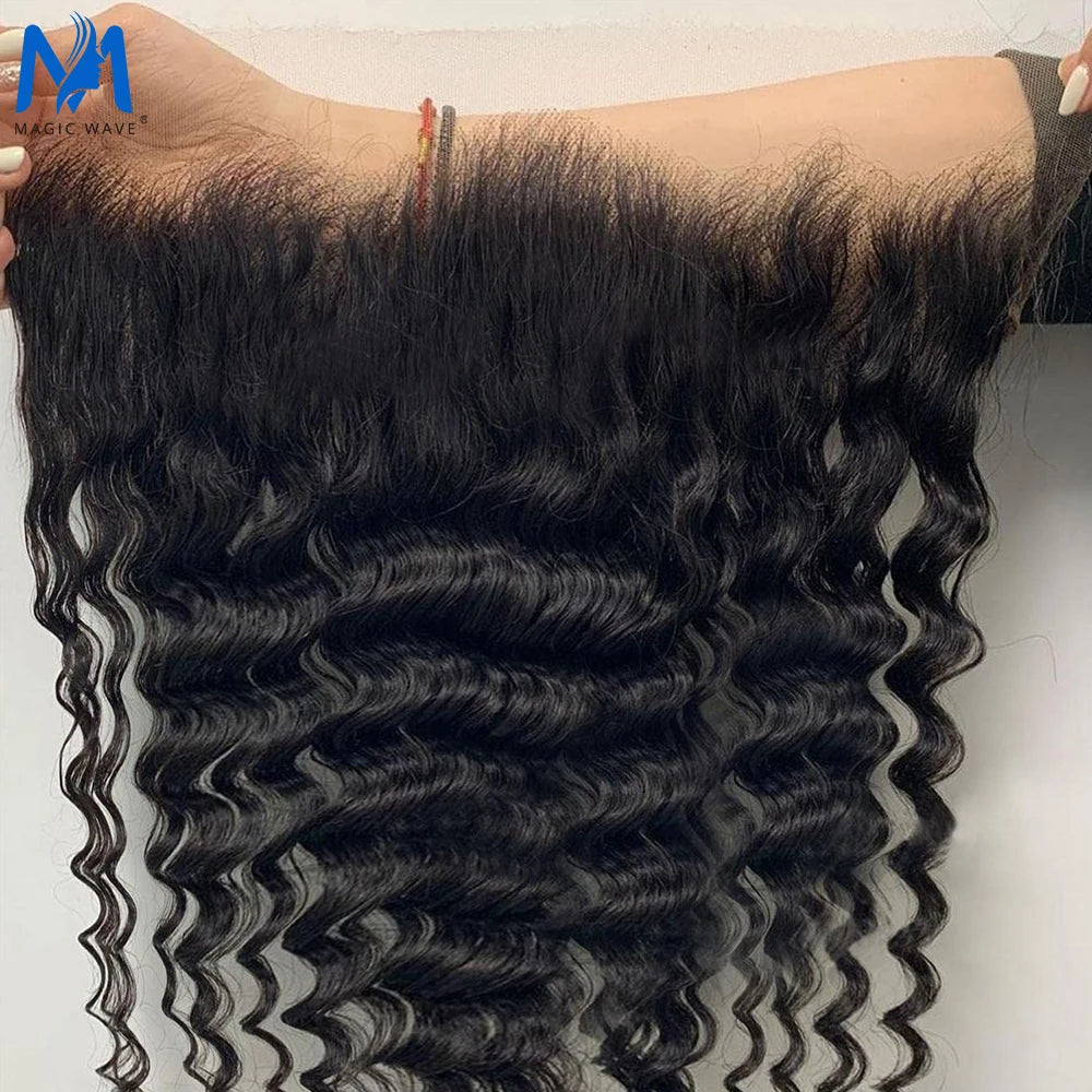 30 38 40 Inches Deep Wave Bundles with Frontal 13x4 HD Lace Brazilian Remy Hair Bundles for Black Women Lace Closure Bundles