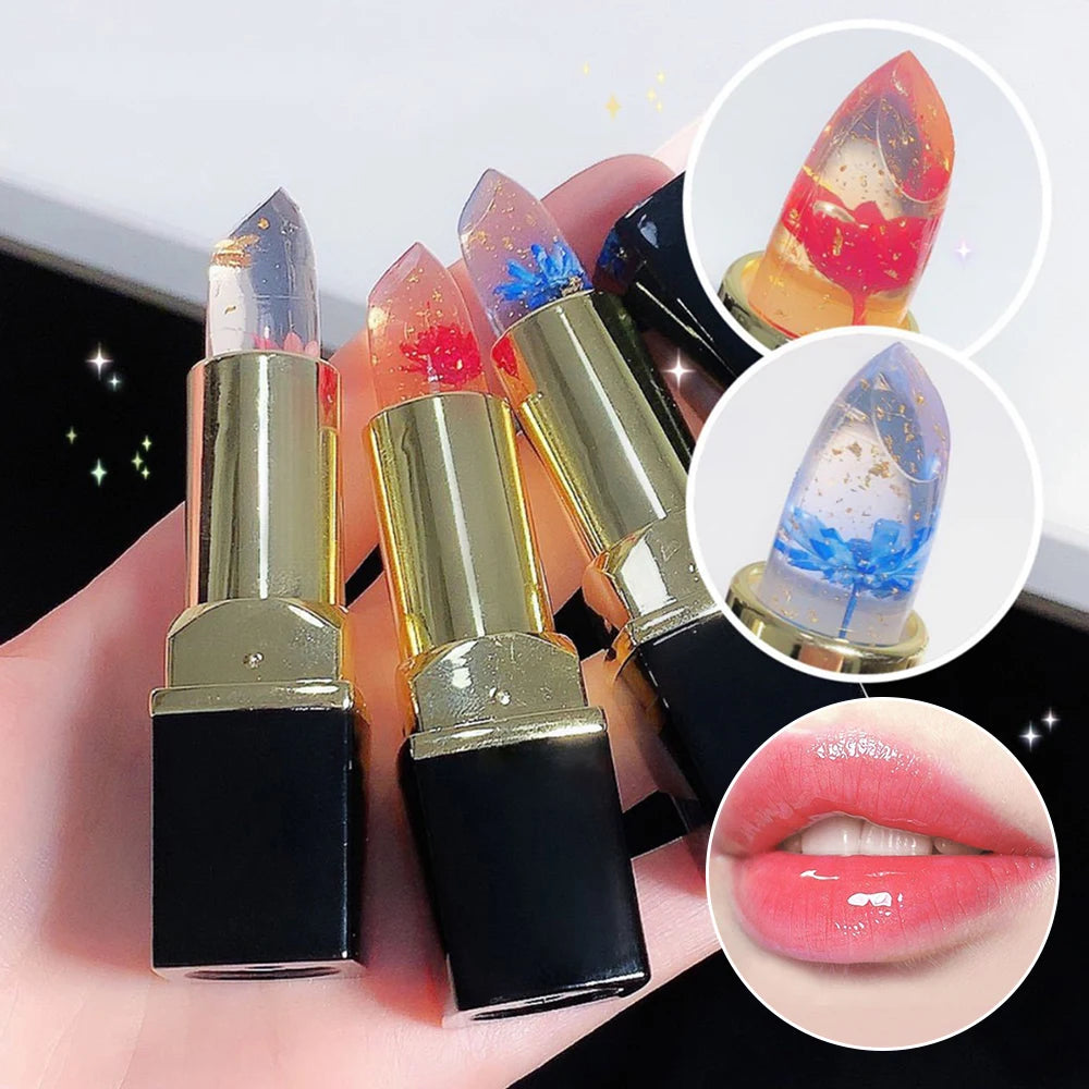 Color Changing Long Lasting Lipstick Gold Foil Flower Lip Primer Jelly Lip Balm Moisturizing Natural Waterproof Makeup Lipgloss