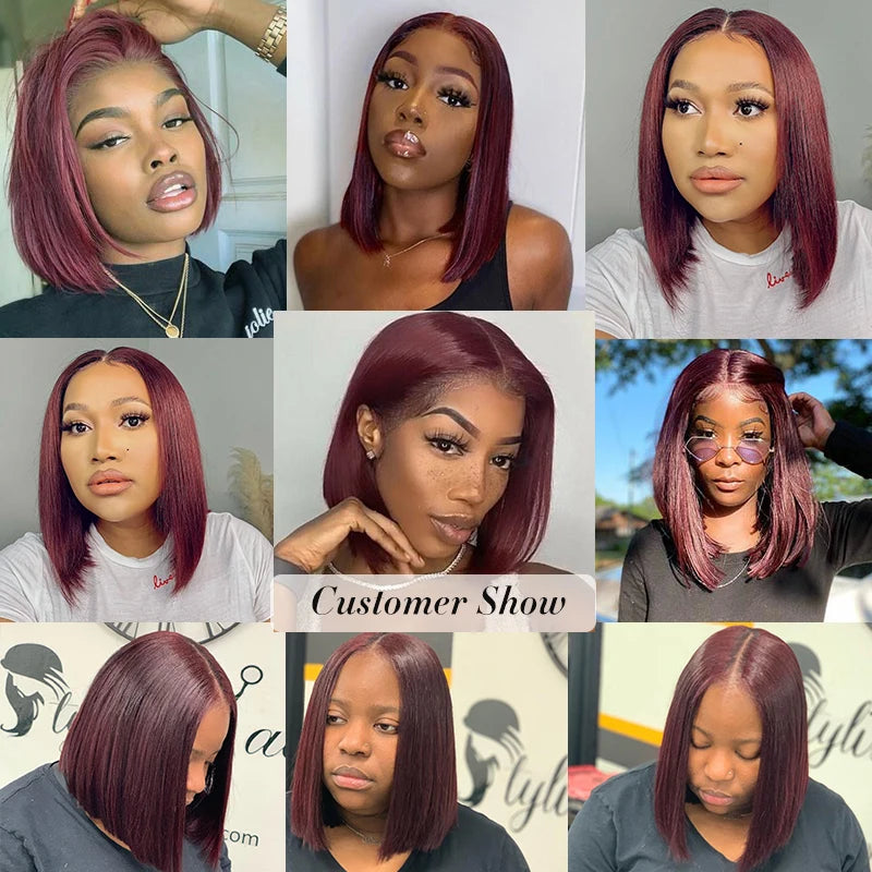 Peruvian Burgundy Straight Lace Front Wig 99J Red Bob Wig Lace Front Human Hair Wigs for Women Blonde Colored Human Hair Wigs