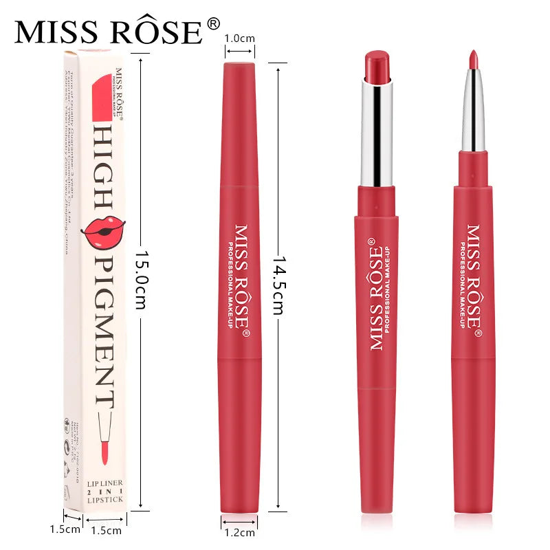 MISS ROSE 8 Colors Double-end Lip Makeup Lipstick Pencil Waterproof Moisturizer Long Lasting Waterproof Lip Stick DC05