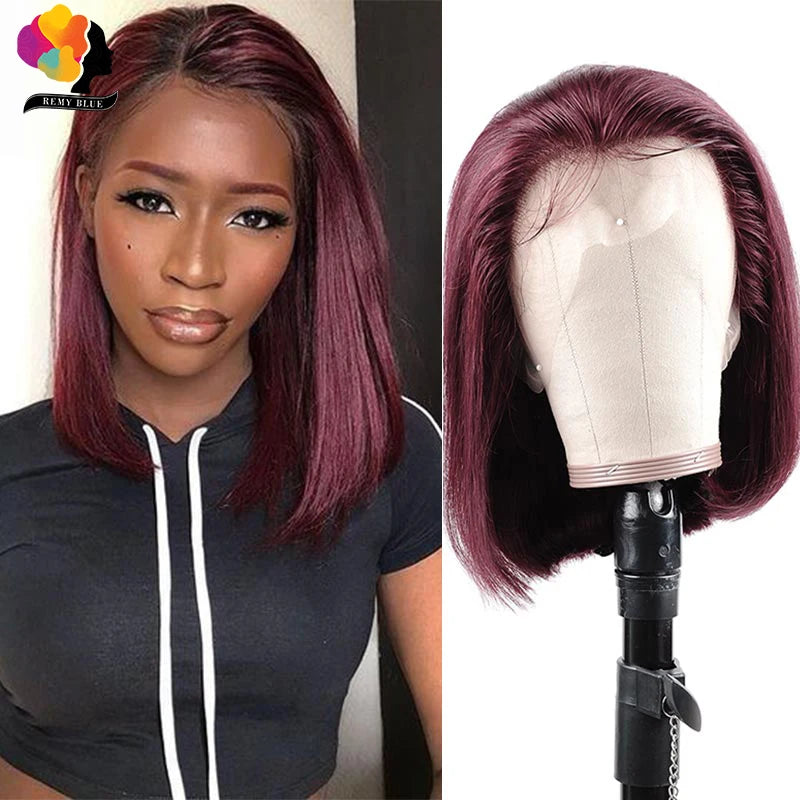 Peruvian Burgundy Straight Lace Front Wig 99J Red Bob Wig Lace Front Human Hair Wigs for Women Blonde Colored Human Hair Wigs