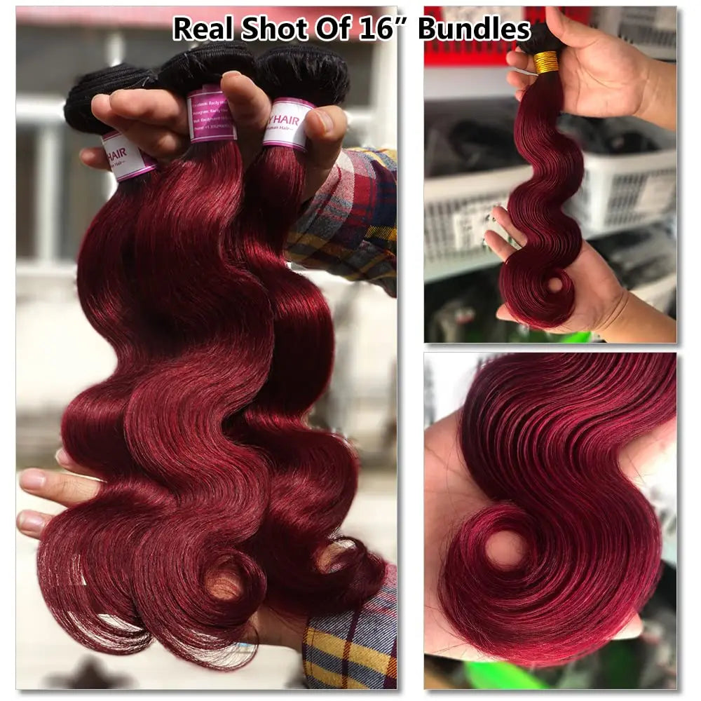 12A Ombre Burgundy Body Wave Hair Bundles Colored Brazilian 1B/99J Human Hair Weave Bundles Remy human Hair Extensions