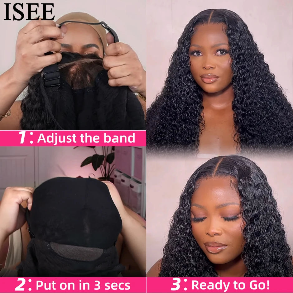 ISEE Wear And Go Glueless Wig Preplucked Human Hair Kinky Curly Lace Wigs For Women Ready To Wear Glueless Wig Prebleached Knots