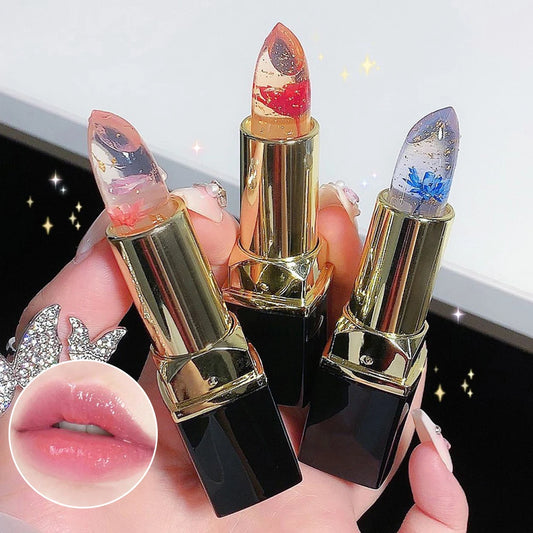 Color Changing Long Lasting Lipstick Gold Foil Flower Lip Primer Jelly Lip Balm Moisturizing Natural Waterproof Makeup Lipgloss