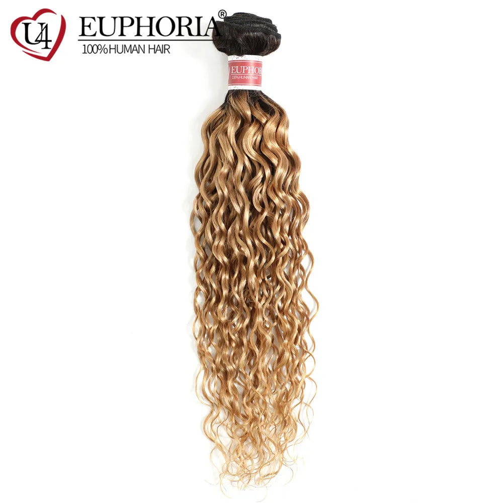 Brazilian Straight Remy Hair Bundles 1 piece Ombre Blonde 27 Colored Curly Remy Human Hair Weaving Bundles Extensions EUPHORIA