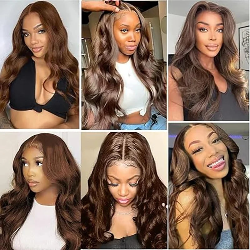 ISEE Hair Glueless Wig Wear And Go #4 Body Wave Wig Chocolate Brown Lace Front Wigs Pre Cut PrePlucked HD Lace Wig Human Hair