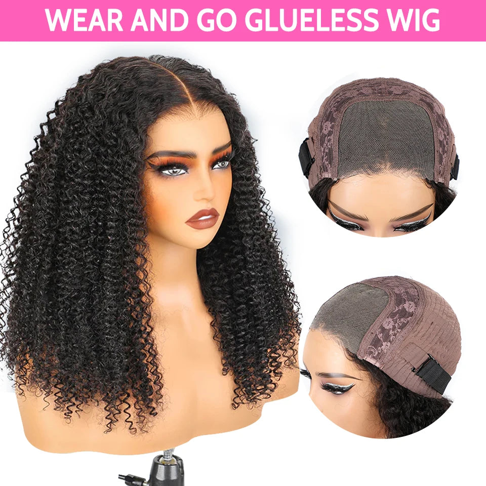 ISEE Wear And Go Glueless Wig Preplucked Human Hair Kinky Curly Lace Wigs For Women Ready To Wear Glueless Wig Prebleached Knots