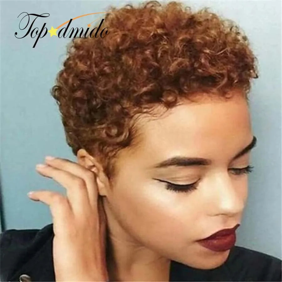 Topodmido Brown Color Short Curly Hair Wigs for Woman Short Brazilian Hair Lace Wig with Curly Baby Hair 13x4x4 Lace Wig Glueles