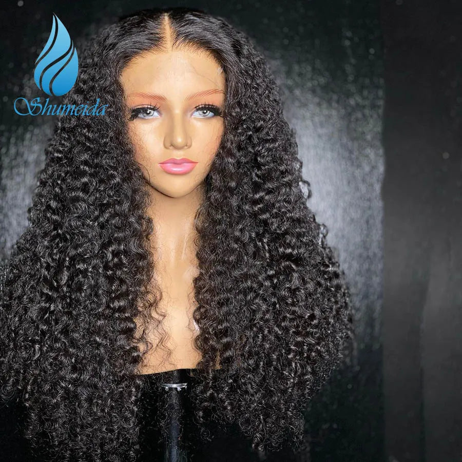 Shumeida 180 Density Brailian Hair 5x5 Closure Wig with Natural Hairline Curly Human Hair Wig with 5x5 Closure Glueles Lace Wigs