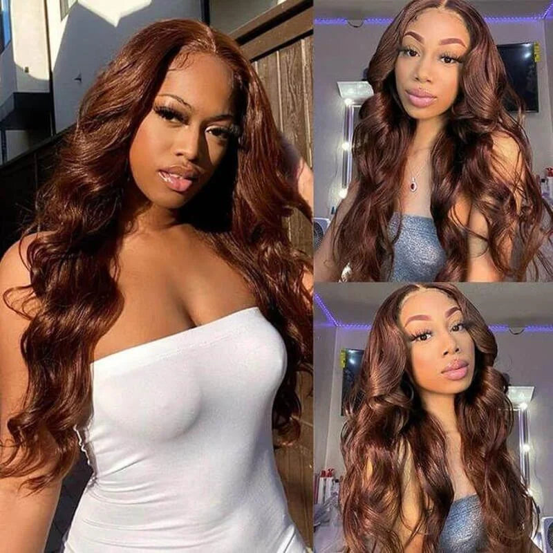 ISEE Hair Glueless Wig Wear And Go #4 Body Wave Wig Chocolate Brown Lace Front Wigs Pre Cut PrePlucked HD Lace Wig Human Hair