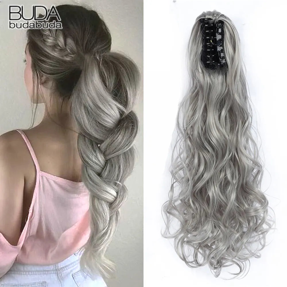 Synthetic Long Wavy Ponytails Extension Hair Claw Clip On Ponytail Hair Extension For Women Pony Tail Hairpiece Curly Style BUDA