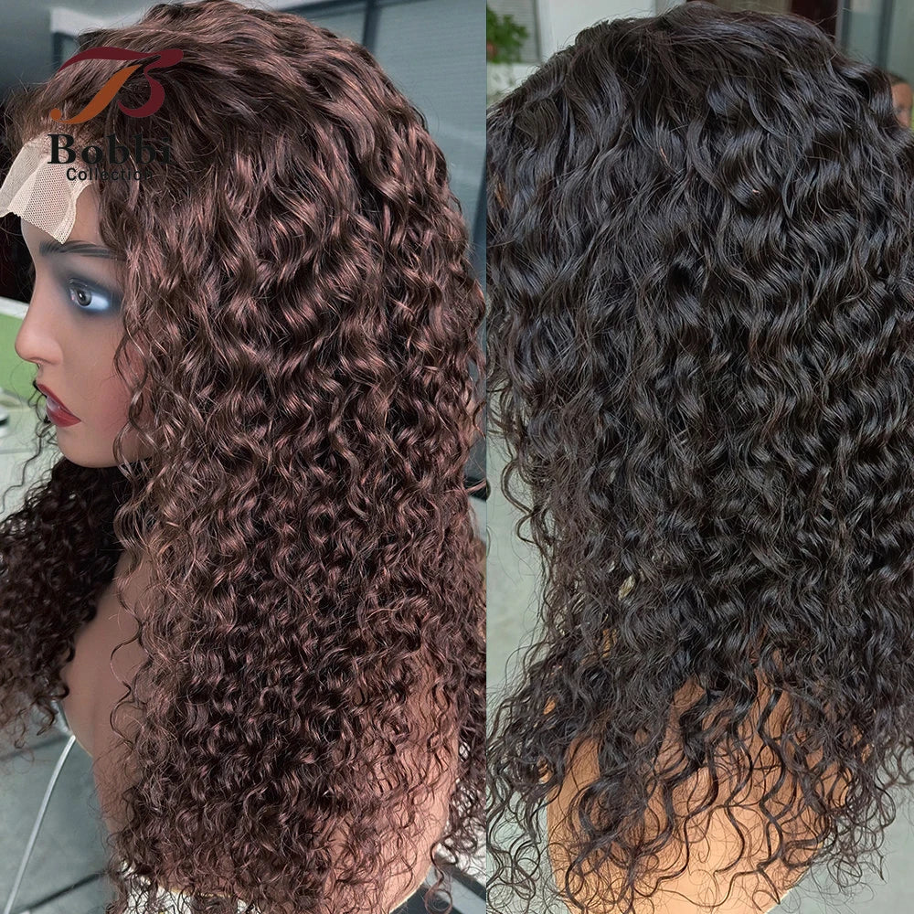 Brown Black Lace Front Wig Water Wave Human Hair Wig For Women Curly Pre-plucked Wear Go Glueless Transparent HD Lace BOBBI