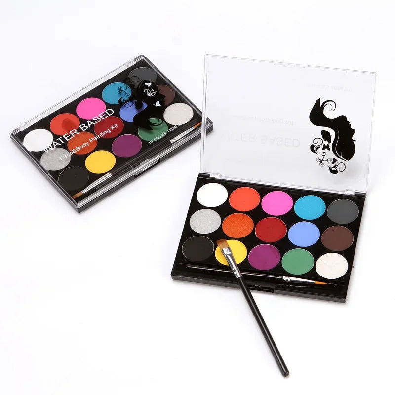 15Colors Face Painting Kit Body Makeup Non Toxic Water Paint Oil with Brush for Christmas Halloween Fancy Carnival Vibrant Party