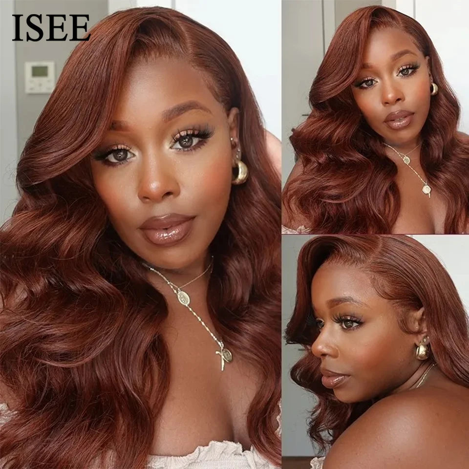 ISEE Hair Chocolate Brown Human Hair Wigs For Women Brazilian Body Wave Lace Front Wig Colored Human Hair Lace Closure Wig