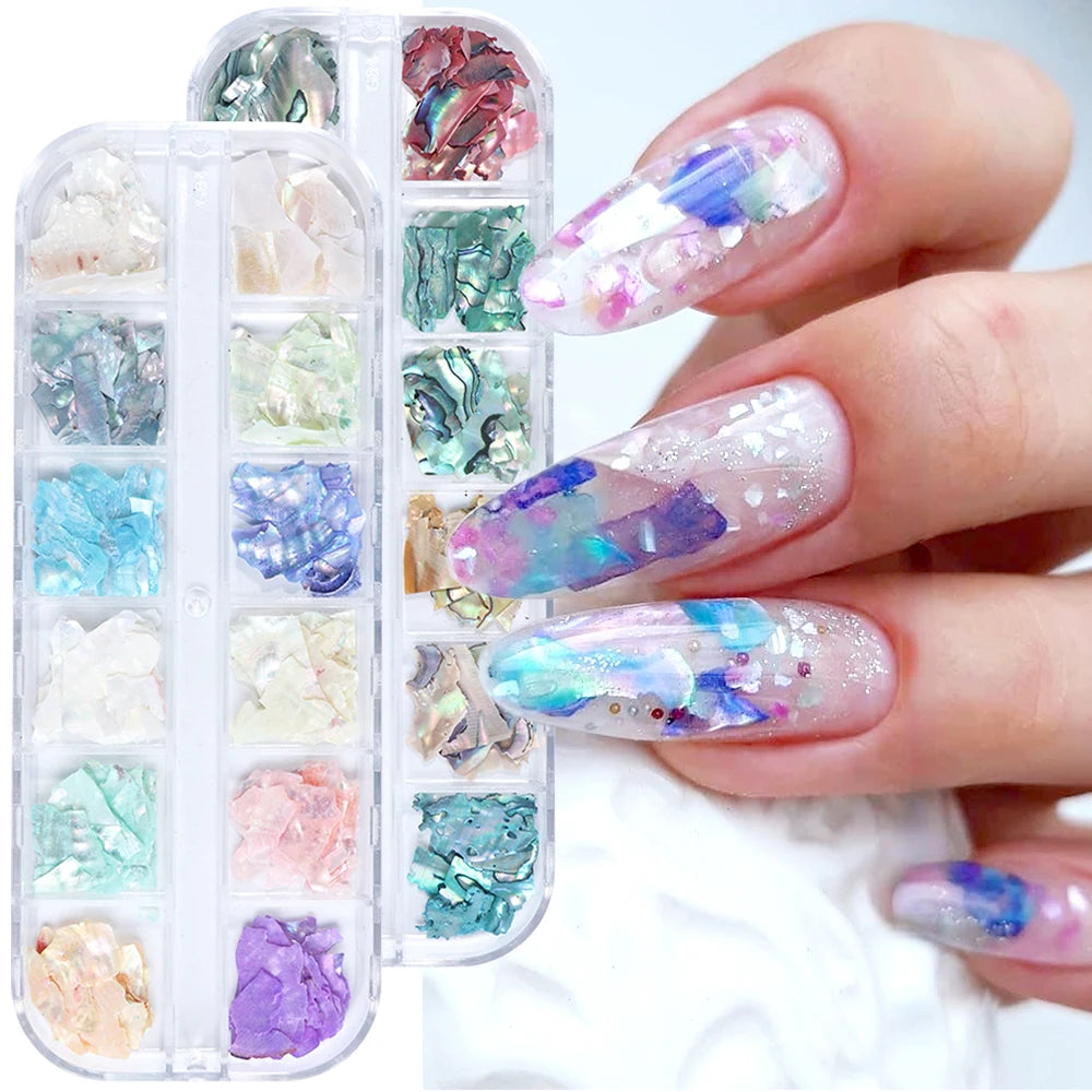 Abalone Shell For Nails Mother Of Pearl Nail Art Mica Slice Mermaid Glitter Flakes Summer Decoration Manicure Paillettes GLBH