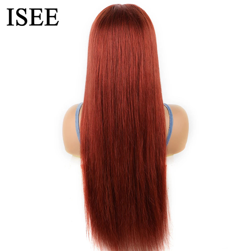 Wear And Go Glueless Human Hair Wig ISEE Malaysian Straight 6x4 Reddish Brown Color #33  Lace Front Glueless Wigs Ready To Wear