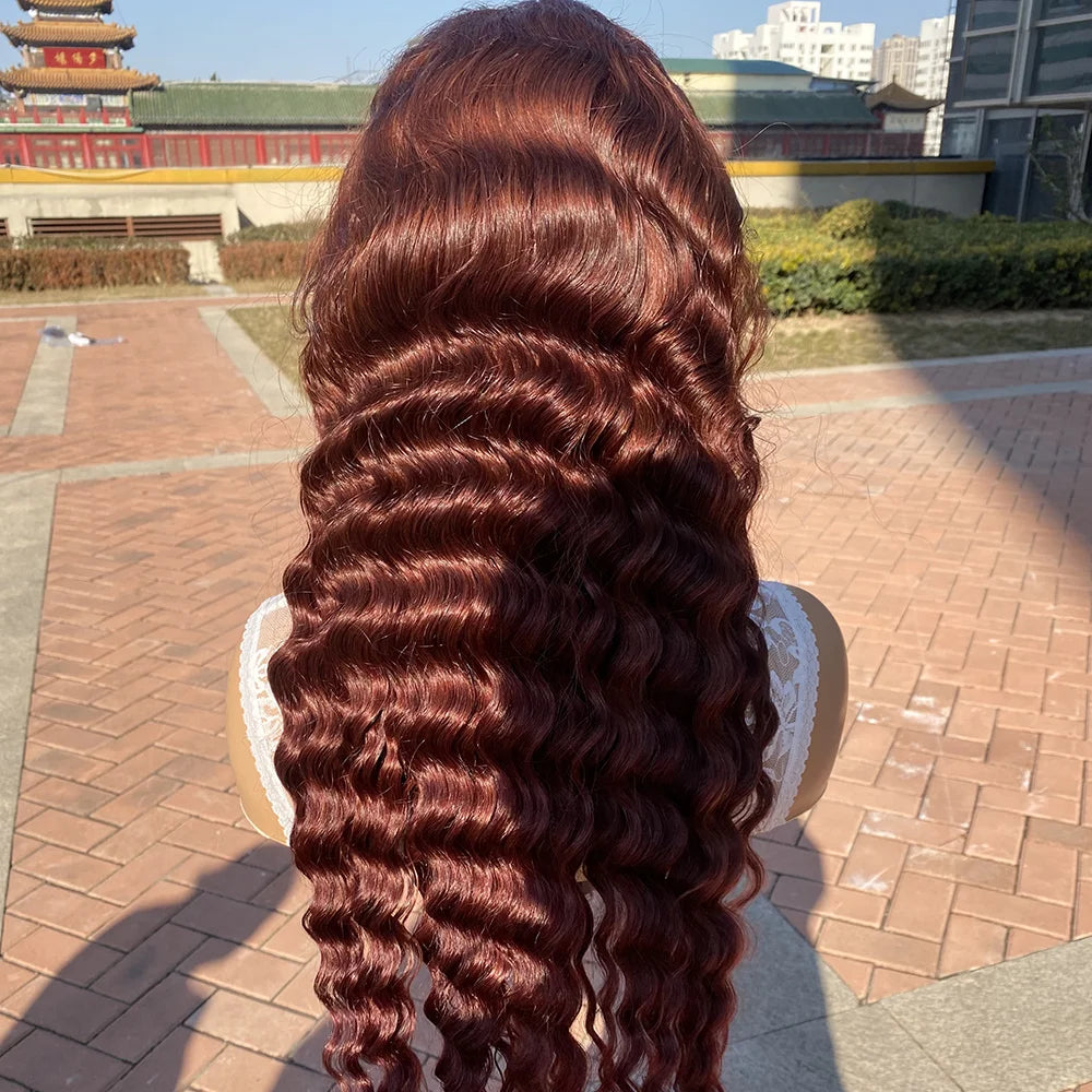 Reddish Brown Loose Deep Wave Lace Front Wig Human Hair Colored HD Lace Frontal Wig with Baby Hair Copper Red Human Hair Wig