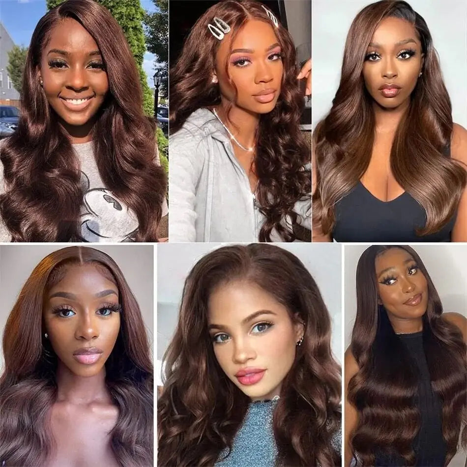 ISEE Hair Glueless Wig Wear And Go #4 Body Wave Wig Chocolate Brown Lace Front Wigs Pre Cut PrePlucked HD Lace Wig Human Hair