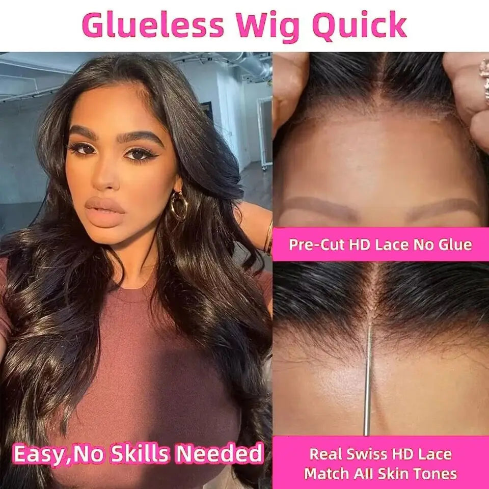 Wear Go Glueless Wig ISEE Hair Body Wave Human Hair Wigs Pre Cut PrePlucked Curly Lace Front Human Hair Wig Brazilian Remy Hair