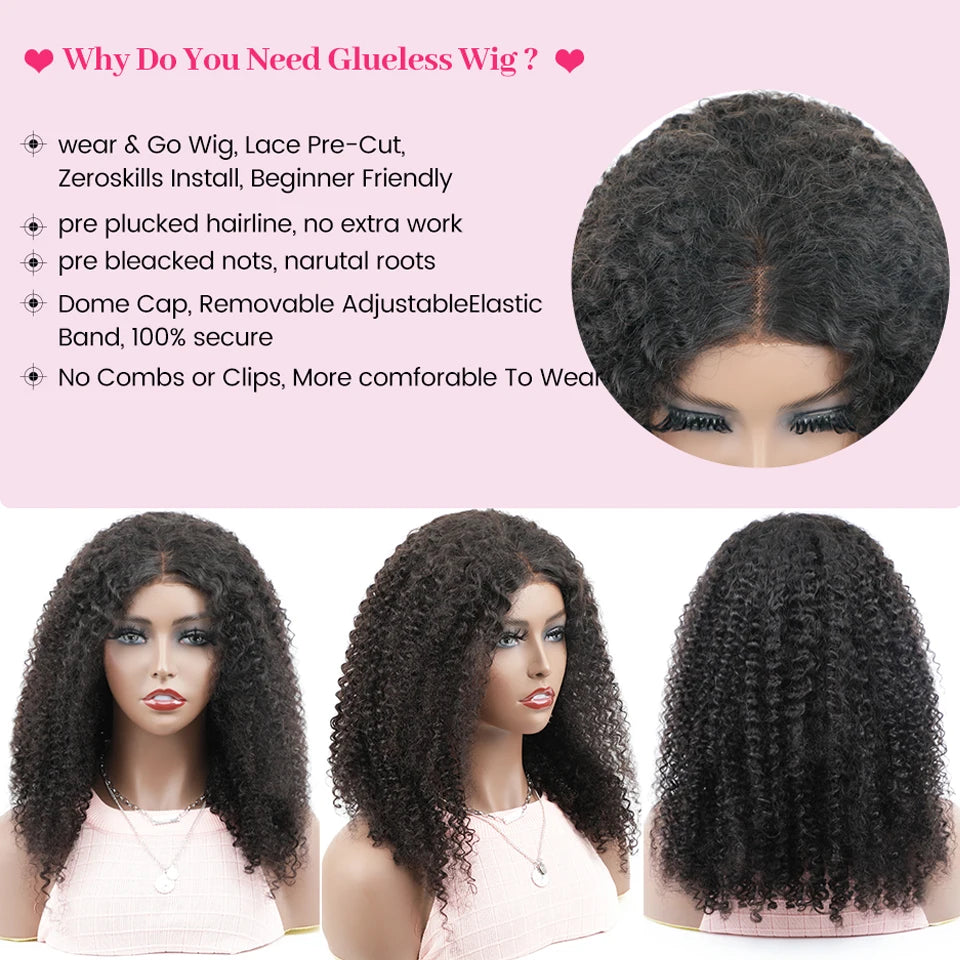 Wear Go Glueless Wig ISEE Mongolian Bouncy Kinky Curly 6x4 Lace Front Human Hair Wig Glueless Wig Pre Plucked Pre Bleached Knots