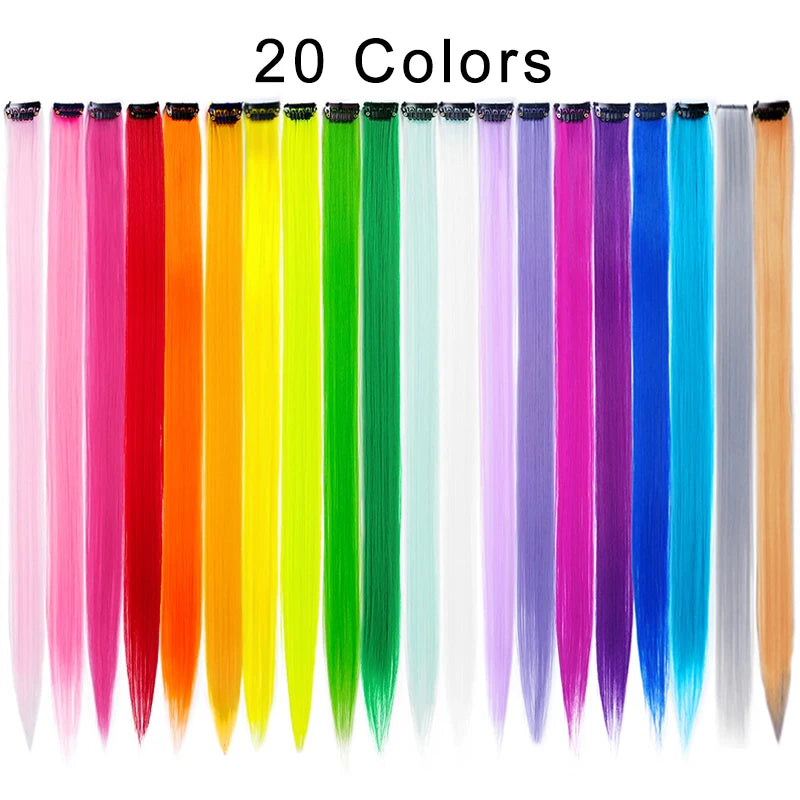 10 Packs Straight Colored Clip In One Piece Hair Extensions 22inch Rainbow Color Synthetic Girls Fake False Clip on Hair Pieces