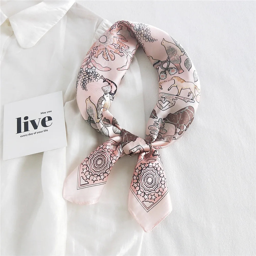 Fashion Summer Square Silk Hair Scarf for Women French Design Print Small Neck Scarfs Female Neckerchief Scarves Headbands