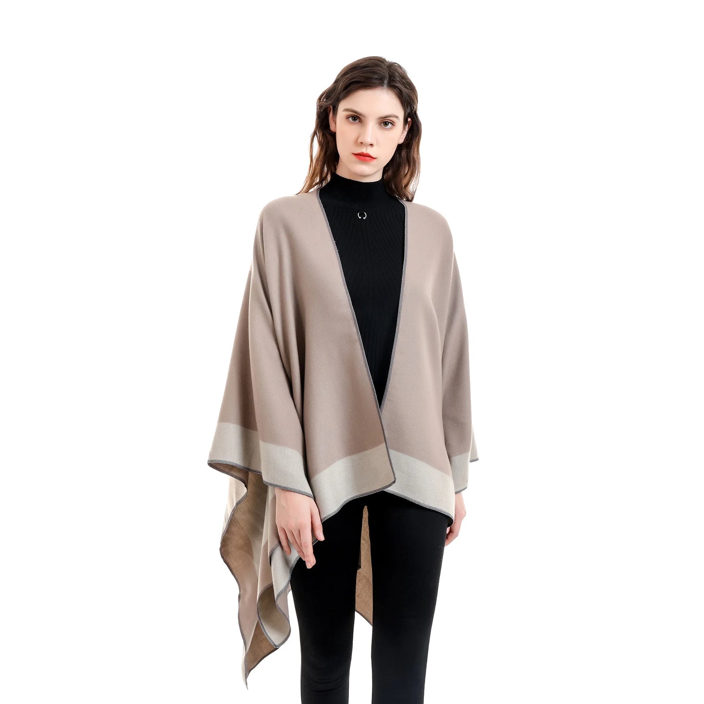 11 Colors 2022 Women Autumn Winter Faux Cashmere Out Streetwear Long Thick Poncho Shawl Female Big Pendulum Loose Cloak Coat