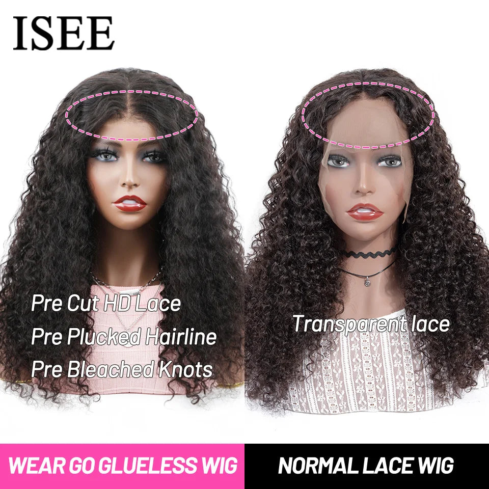 Wear Go ISEE HAIR Wig Mongolian Water Wave 6x4 HD Glueless Pre Plucked Human Wigs Ready To Go Pre Cut Lace Pre Bleached Knots