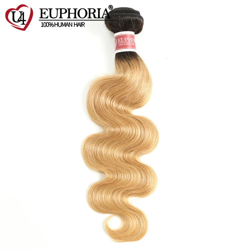 Brazilian Straight Remy Hair Bundles 1 piece Ombre Blonde 27 Colored Curly Remy Human Hair Weaving Bundles Extensions EUPHORIA