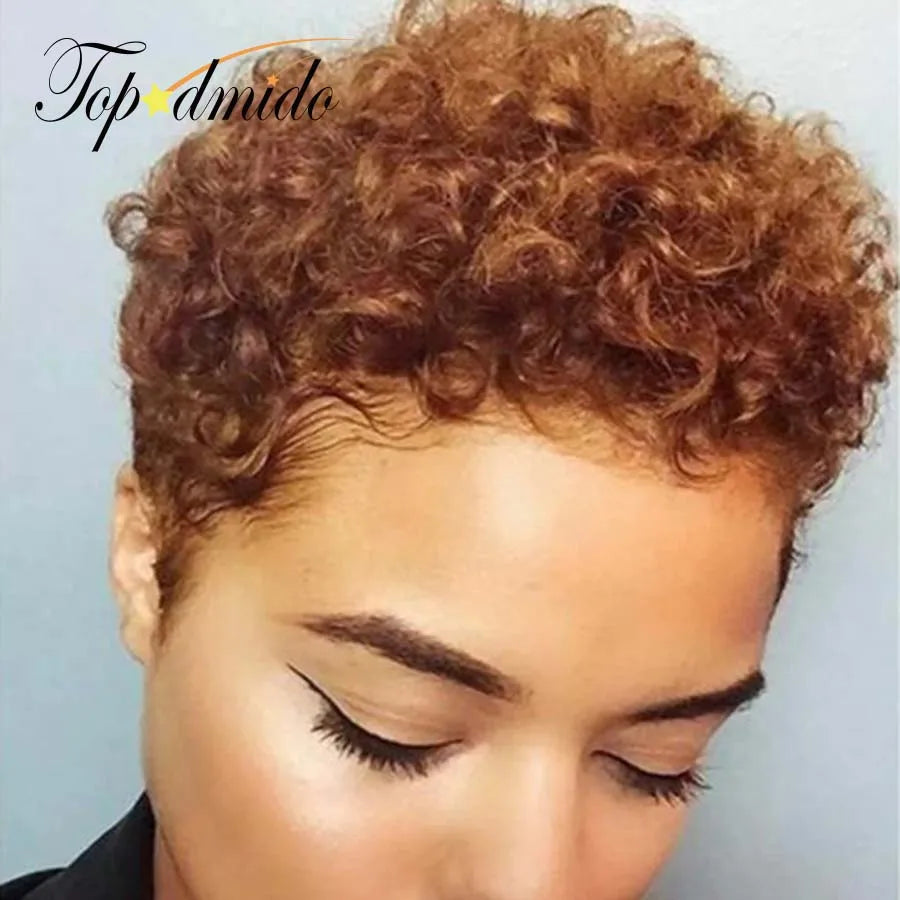 Topodmido Brown Color Short Curly Hair Wigs for Woman Short Brazilian Hair Lace Wig with Curly Baby Hair 13x4x4 Lace Wig Glueles