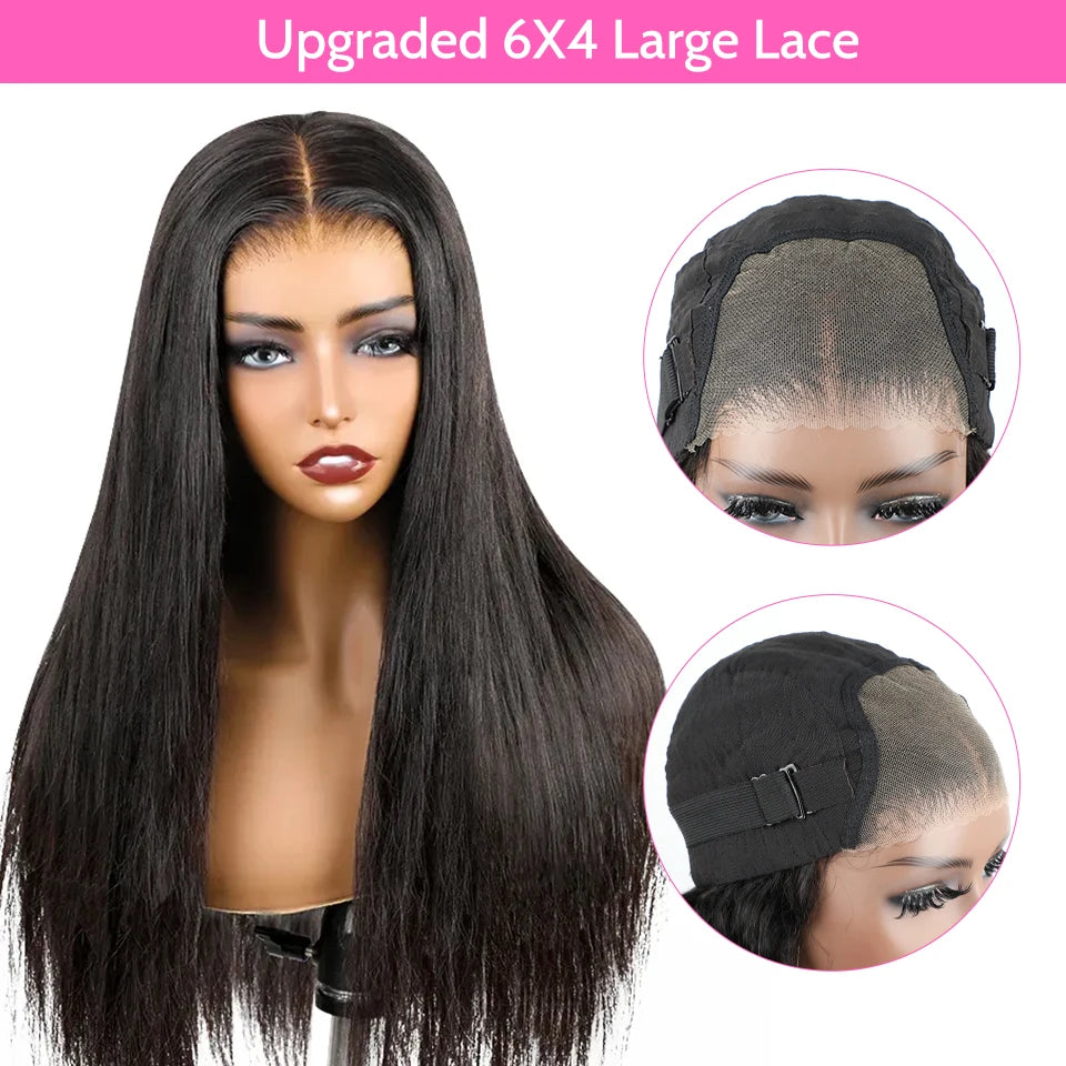 ISEE Hair Glueless HD Straight Lace Front Wigs Human Hair Transparent 6x4 Lace Closure Wig Pre Cut PrePlucked Wear And Go Wig