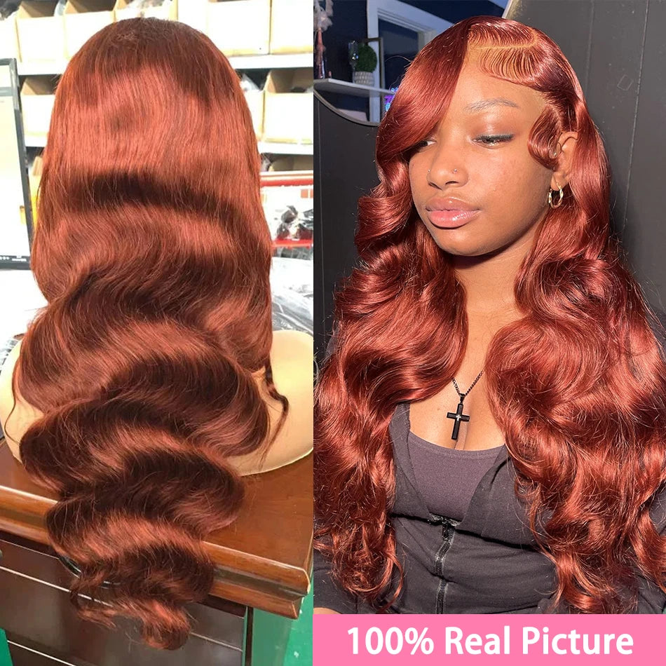 Reddish Brown Lace Front Human Hair Wigs Body Wave 13x6 HD Lace Frontal Wig Preplucked Dark Red Brown 13x4 Lace Front Wig OnSale