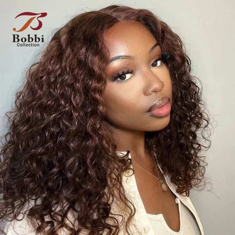 Brown Black Lace Front Wig Water Wave Human Hair Wig For Women Curly Pre-plucked Wear Go Glueless Transparent HD Lace BOBBI