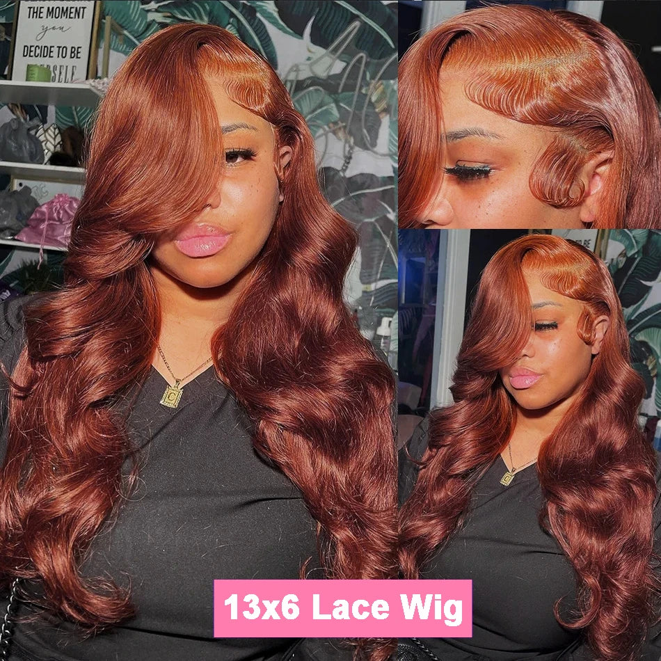 Reddish Brown Lace Front Human Hair Wigs Body Wave 13x6 HD Lace Frontal Wig Preplucked Dark Red Brown 13x4 Lace Front Wig OnSale