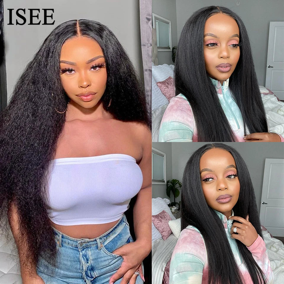 Wear Go Glueless Human Hair Wig ISEE Hair Mongolian Kinky Straight 6x4 HD Glueless Lace Front Wig Ready To Wear Pre Plucked