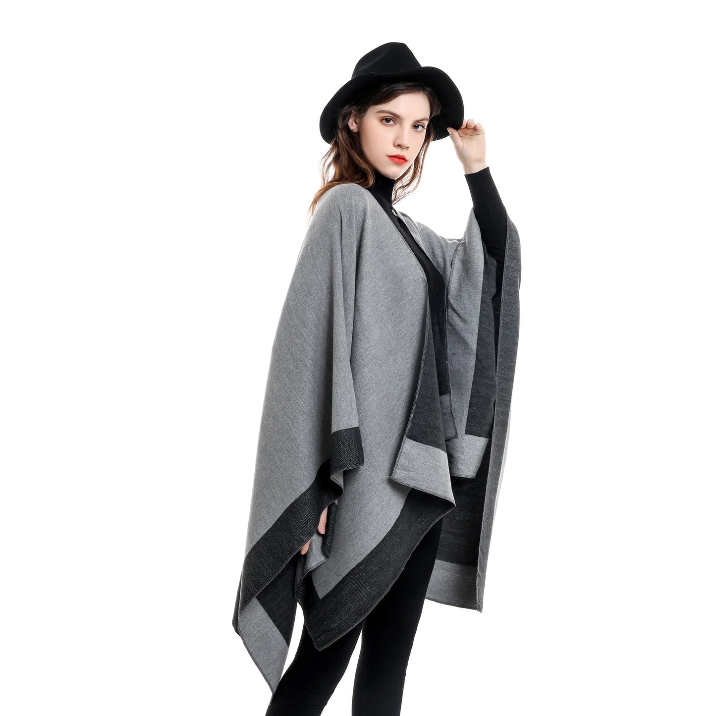 11 Colors 2022 Women Autumn Winter Faux Cashmere Out Streetwear Long Thick Poncho Shawl Female Big Pendulum Loose Cloak Coat