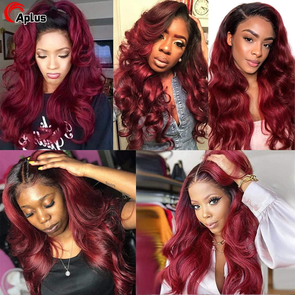 1B 99J/Burgundy 13x4 Body Wave Lace Front Human Hair Wigs For Women HD Transparent Lace Frontal Wig Colored Red Human Hair Wig