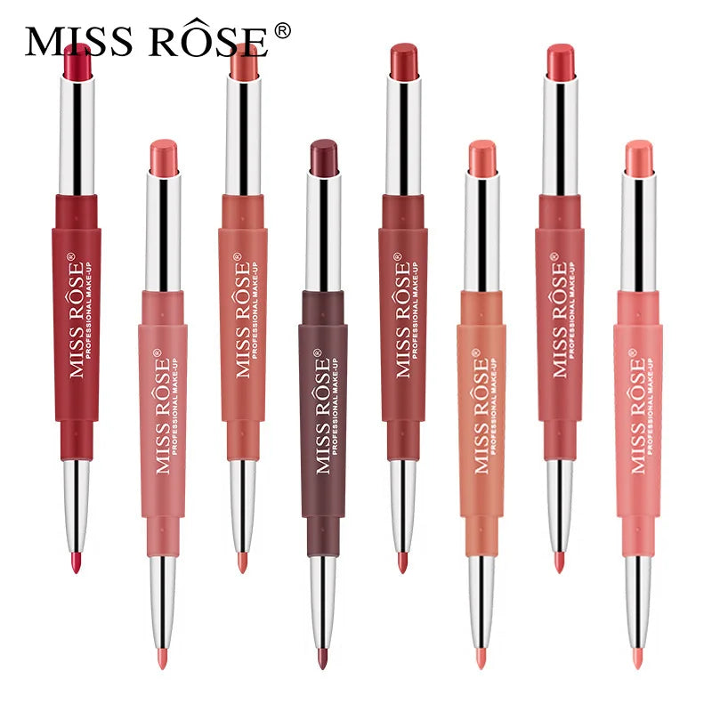 MISS ROSE 8 Colors Double-end Lip Makeup Lipstick Pencil Waterproof Moisturizer Long Lasting Waterproof Lip Stick DC05