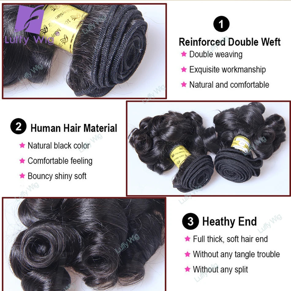 Double Drawn Aunty Funmi Hair Bundles Brazilian Remy Hair Bouncy Curly Weave Weft Human Hair Extensions For Black Women Luffy