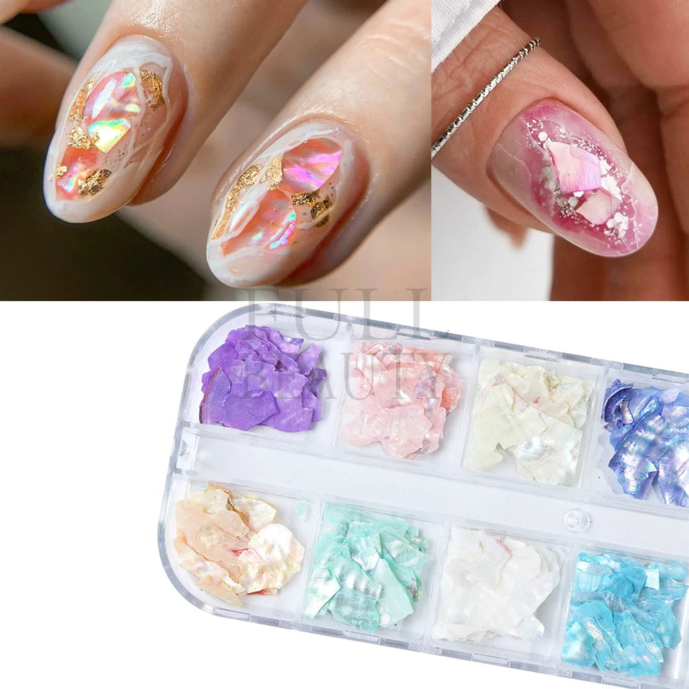 Abalone Shell For Nails Mother Of Pearl Nail Art Mica Slice Mermaid Glitter Flakes Summer Decoration Manicure Paillettes GLBH