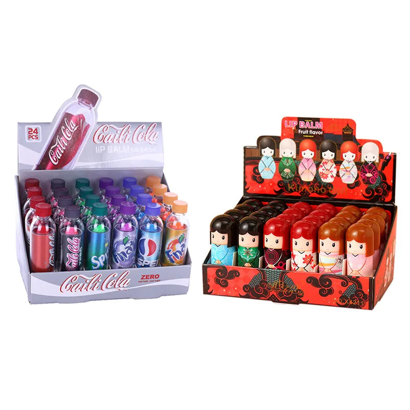 24Pcs Soda Bottle Lip Balm 6 Colors Set Color Changing Lipstick Long Lasting Waterproof Lip Balm Wholesale