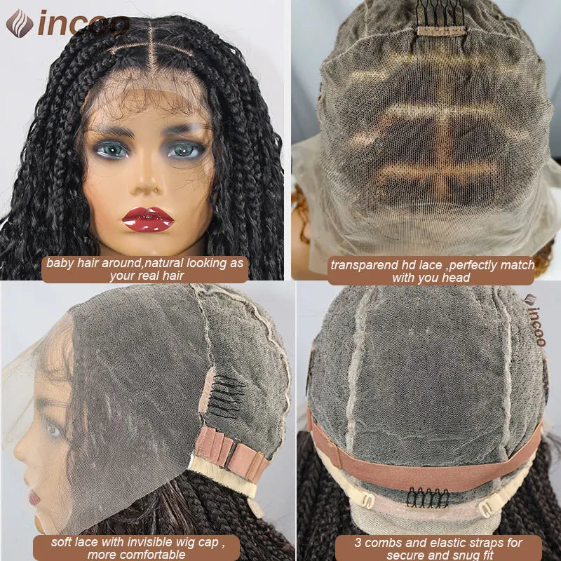 Long 32 Boho Braided Full Lace Front Wigs 613 Blonde Curly Goddess Locs Wigs Pre Plucked With Baby Hair Synthetic Box Braids Wig